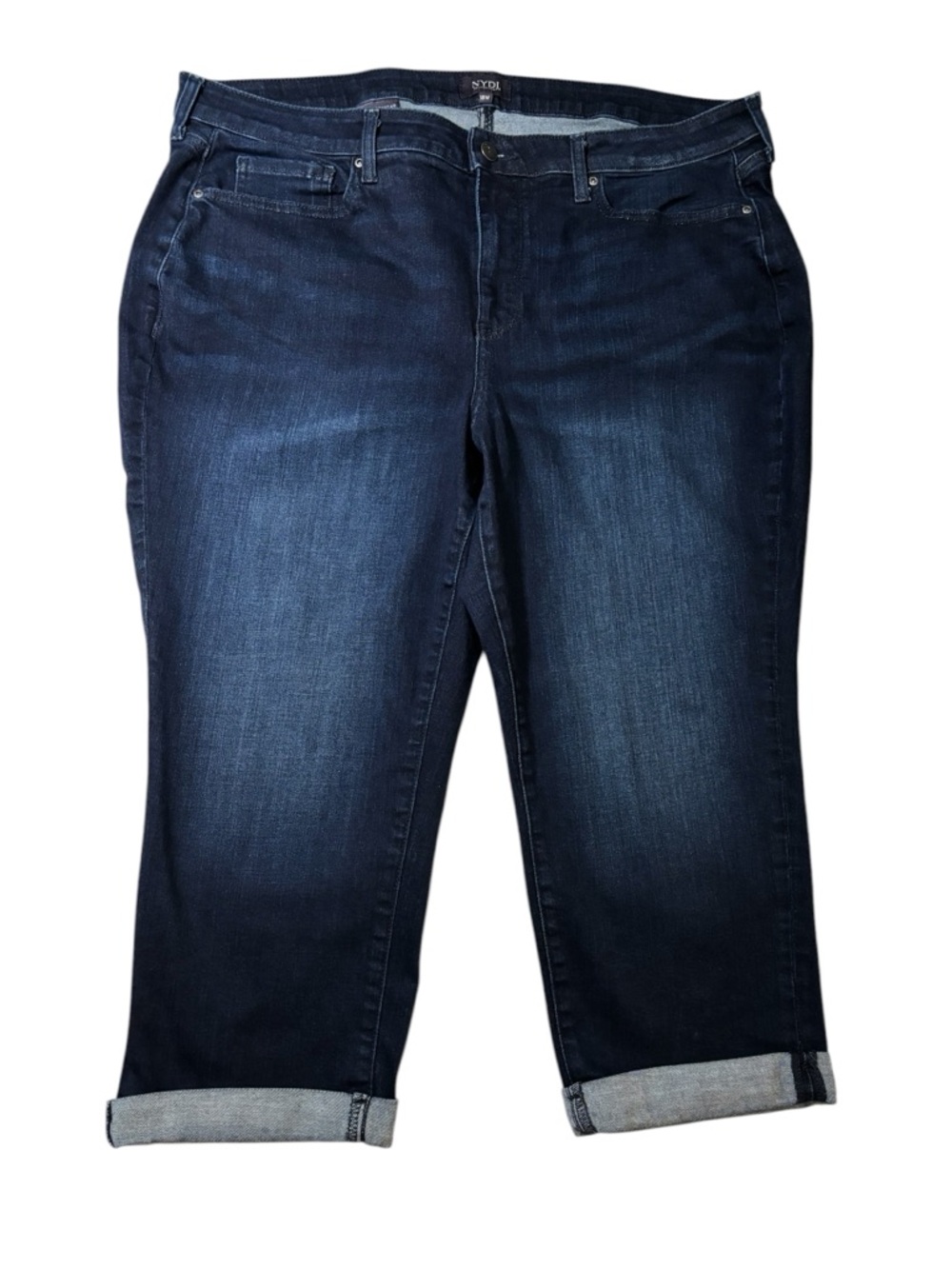 NYDJ Lift Tuck Cropped Capri Jeans Dark Wash Rolled Cuff Stretch Denim18W Plus